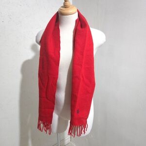 Polo by Ralph Lauren Red Scarf with Fringe 100% Wool